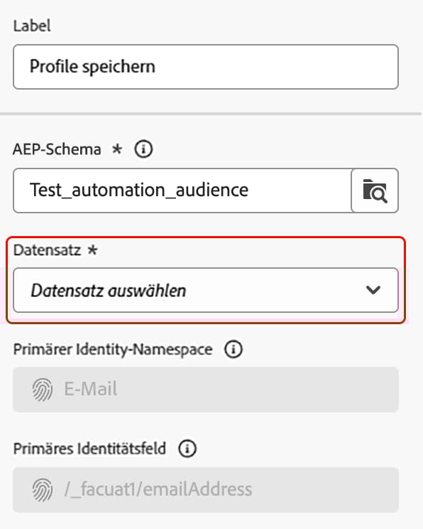 Das Datensatz-Dropdown-Menü ist hervorgehoben.