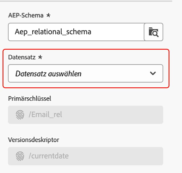 Der Abschnitt „Datensatz auswählen“ ist hervorgehoben.