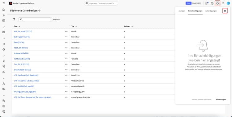Sowohl das Benachrichtigungs- als auch das Einstellungssymbol sind hervorgehoben.