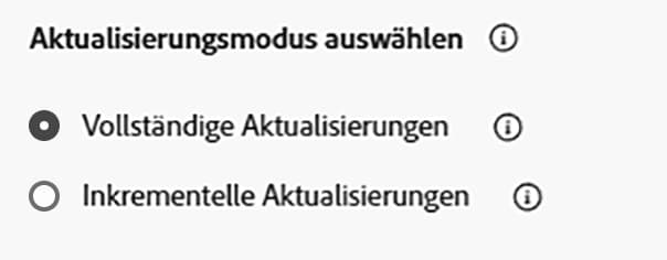 Die Arten von Aktualisierungsmodi werden angezeigt.