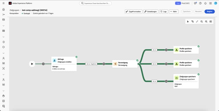 In der Komposition föderierter Zielgruppen wird ein beispielhafter Kompositions-Workflow angezeigt.