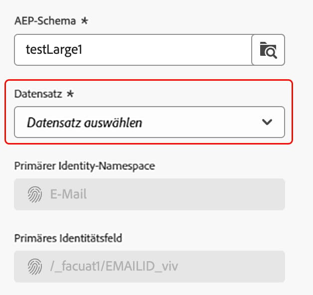 Der Abschnitt „Datensatz auswählen“ ist hervorgehoben.