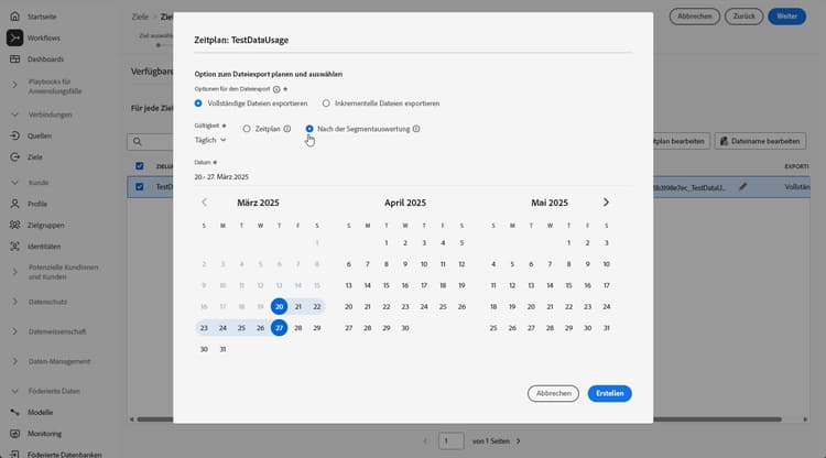 Das Popup-Fenster „Zeitplan“ wird angezeigt.