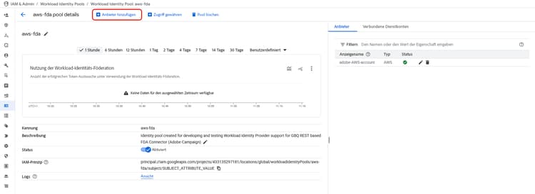 Die Schaltfläche „Anbieter hinzufügen“ ist in Google Cloud hervorgehoben.