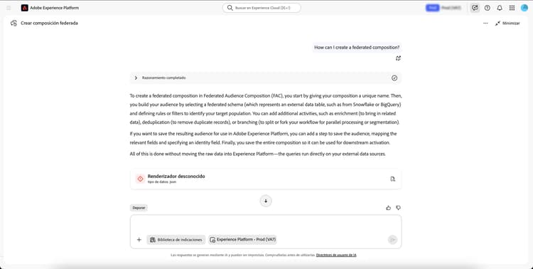 Im KI-Assistenten wird eine Beispielfrage und -antwort angezeigt.