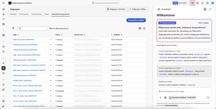Das Symbol für den KI-Assistenten ist hervorgehoben und zeigt an, wie auf den KI-Assistenten zugegriffen werden kann.