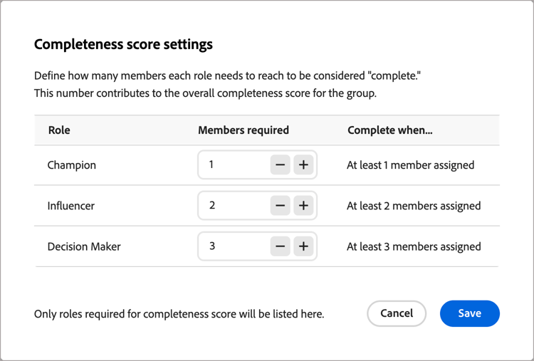 Schaltfläche „Rollenvorlage - Vollständigkeit der Bewertungseinstellungen“