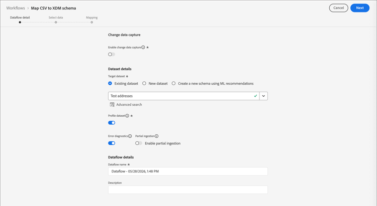 Bildschirm zur Datensatzauswahl für den CSV-Import