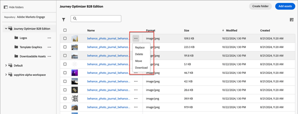 Zugriff auf Aktionen für das Asset