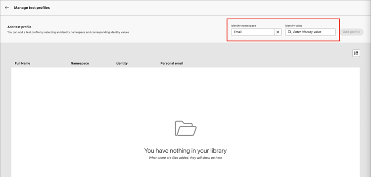 Testprofile verwalten, die den Identity-Namespace der E-Mail festlegen