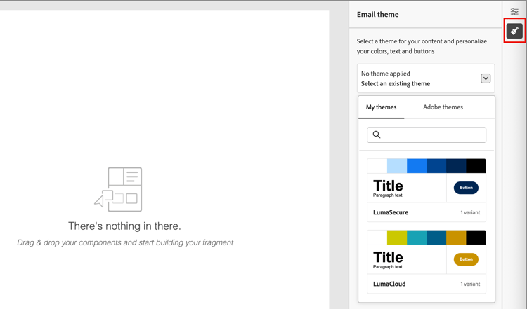 Fragment-Design-Bereich - Symbol „Designs“ ausgewählt