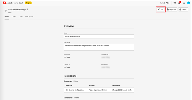 Experience Platform - Rolle bearbeiten