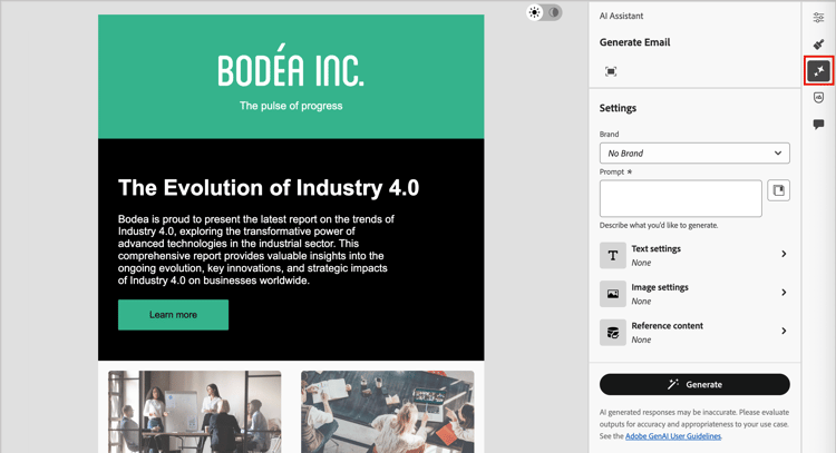 KI-Assistenten-Umschalter im E-Mail-Designer