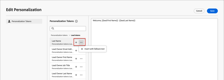 Erstellen von personalisiertem Text mithilfe von Token