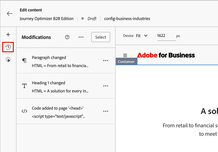 Bedienfeld Änderungen