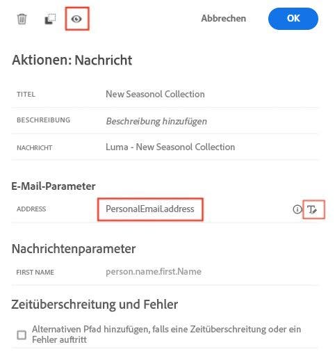 E-Mail-Parameter überschreiben