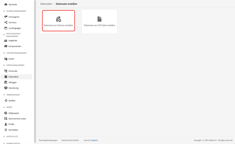 Option Datensatz aus Schema erstellen
