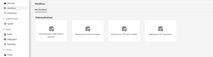 Workflow-Menü in Adobe Experience Platform