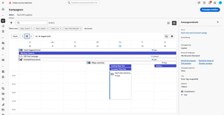 Kampagnenliste mit geöffnetem Informationsbereich