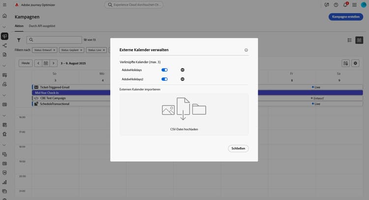 Kalenderansicht mit externen Kalendern
