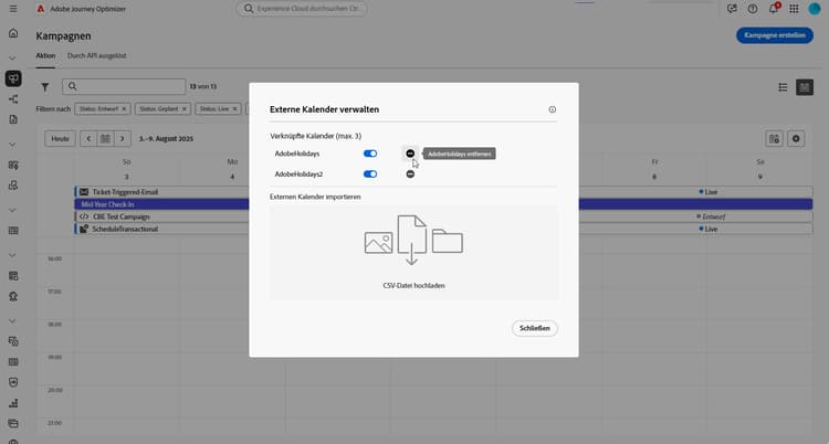 Kalenderansicht mit externen Kalendern