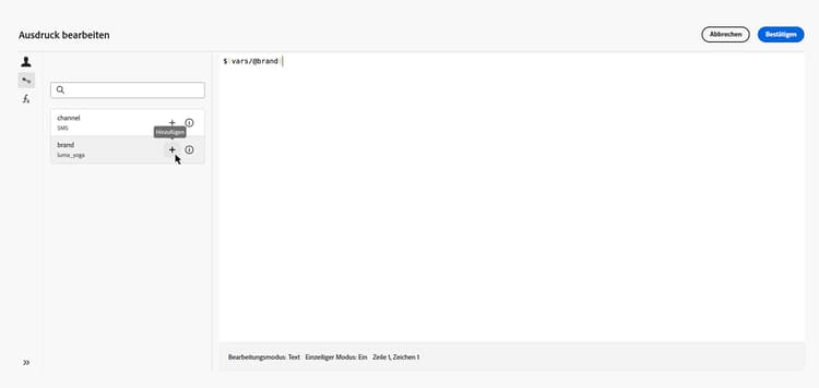 Regel-Builder-Bedingung mit einer Markenvariablen aus Ereignisvariablen