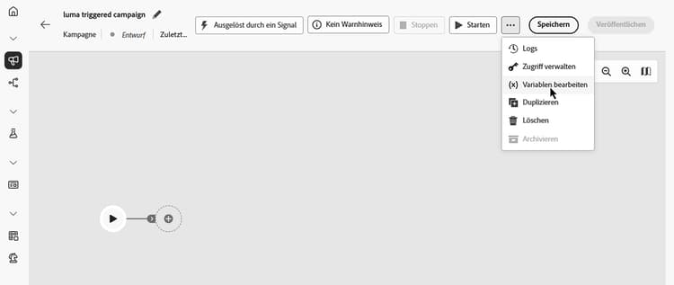 Option „Variablen bearbeiten“ im Kampagnen-Menü