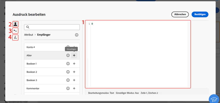 Benutzeroberfläche des Ausdruckseditors