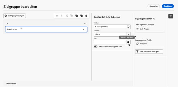 Ausdruckseditor für Wertefeld