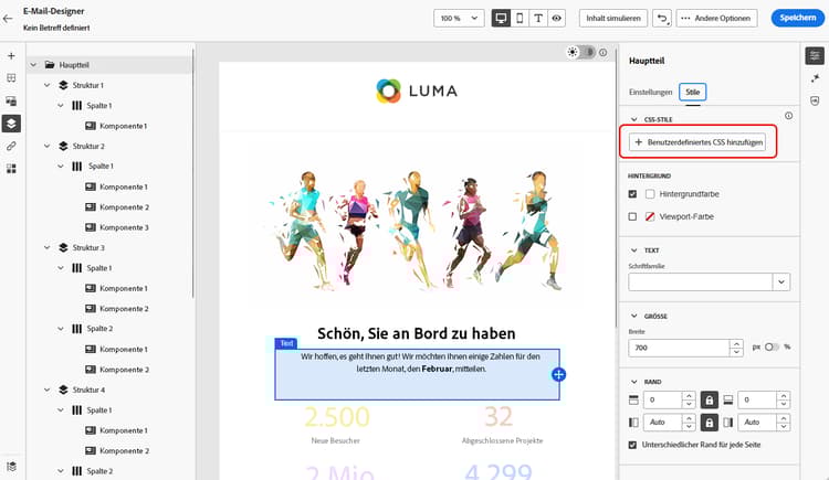 Auswählen der Schaltfläche „Benutzerdefiniertes CSS hinzufügen“