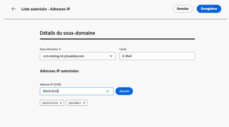 Hinzufügen zulässiger IPs für eine Subdomain