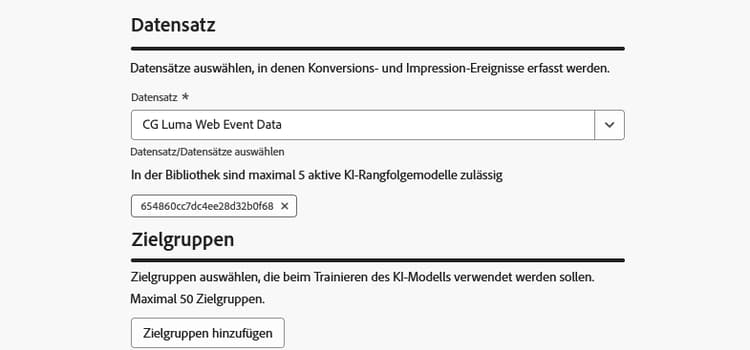 Datensatzauswahl für Konversions- und Impression-Ereignisse