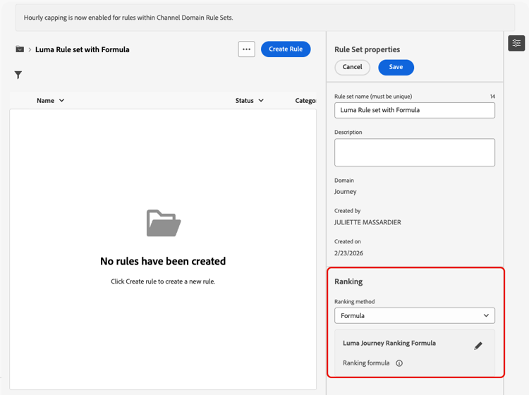 Regelsatz mit aus der Dropdown-Liste ausgewählter Rangfolgenformel