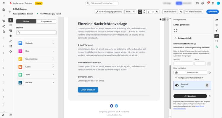 Abschnitt „Marken-Assets“ mit der Schaltfläche „Marken-Asset hochladen“