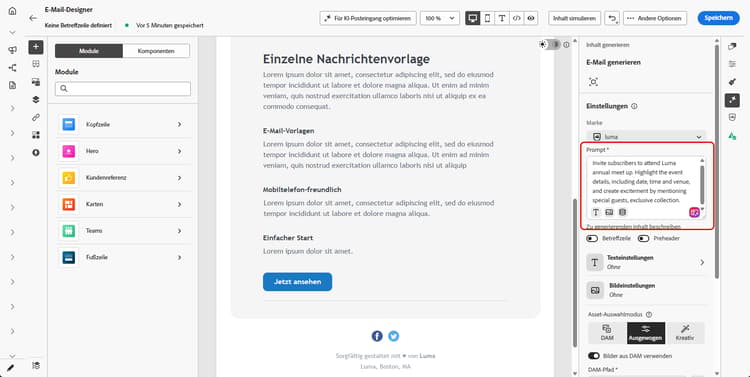 Feld „Prompt“ mit der Schaltfläche „Prompt-Bibliothek“
