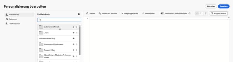 Benutzeroberfläche zur Personalisierung von Profilattributen