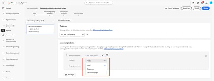Benutzerdefinierte Upload-Zielgruppe auf Entscheidungsebene