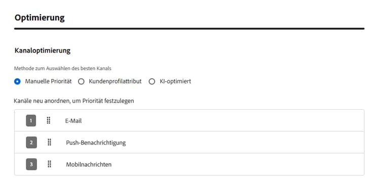Kanaloptimierung über manuelle Rangfolge