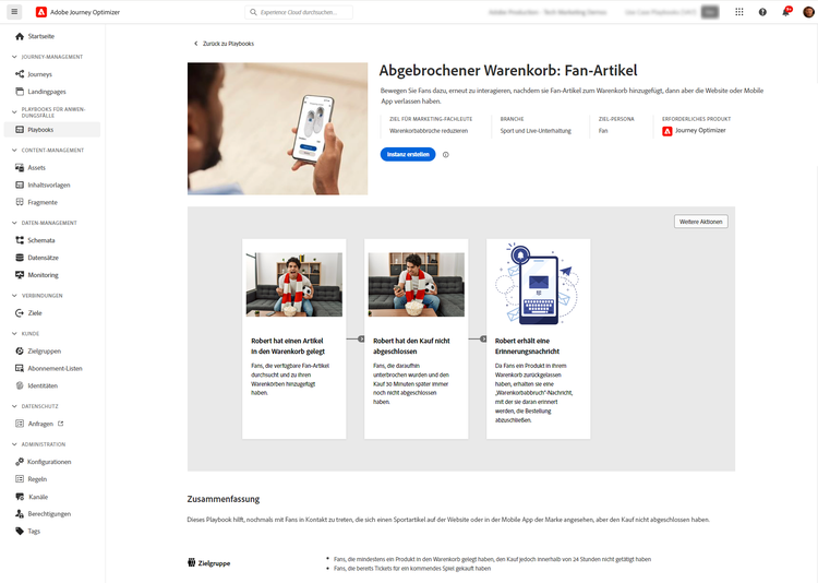 Playbook für abgebrochenen Warenkorb wird im Entdeckungs-Playbook angezeigt