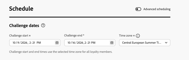 Einstellungen für das Challenge-Datum