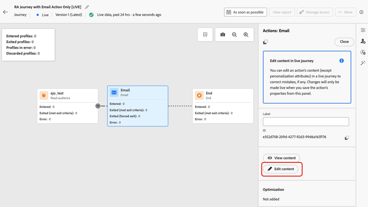 Schaltfläche „Kanalaktivität bearbeiten“ in Live Journey