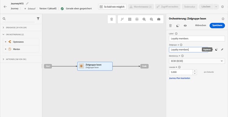 Schaltfläche „Kopieren“ zum Kopieren von Zielgruppenname und -ID im JSON-Format