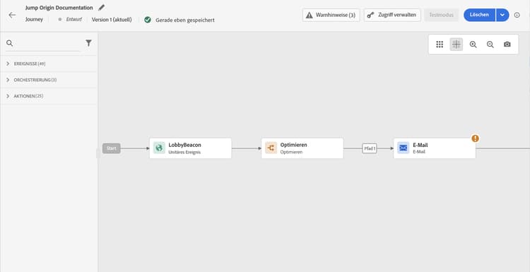 Sprungaktivität in der Journey-Palette für den Übergang zwischen Journeys