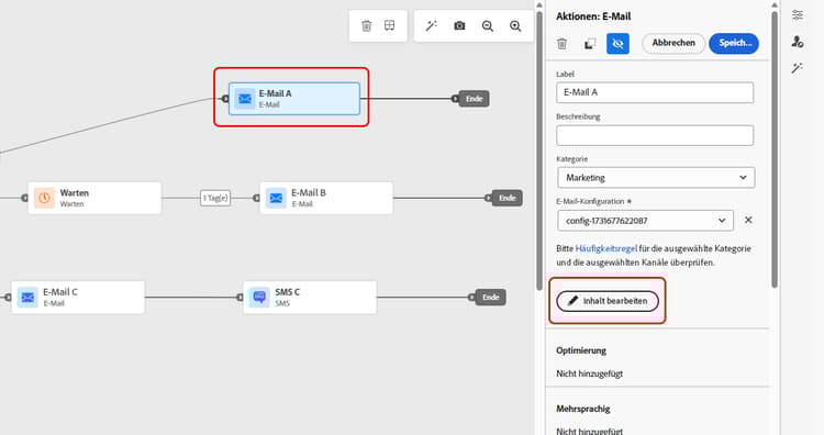 Schaltfläche „Inhalt bearbeiten“ in der Kanalaktionsaktivität