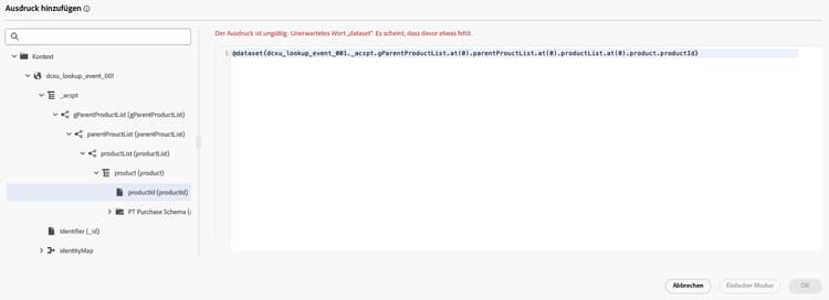 Ausdruckseditor mit Such- und Zeichenfolgen-Funktionen für Datensatzfelder