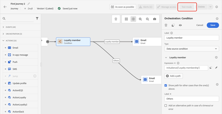 Bedingungsaktivität zur Zielgruppensegmentierung in Pfade für VIP- und Nicht-VIP-Profile
