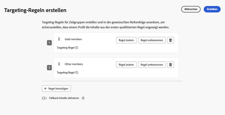 Targeting-Regel bezüglich Treuestatus für Gold- und Nicht-Gold-Mitglieder