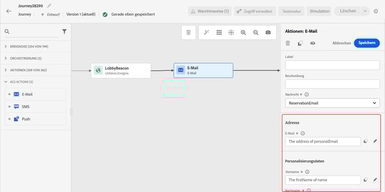 Benutzeroberfläche zur Auswahl von Campaign Standard-Nachrichtenvorlagen