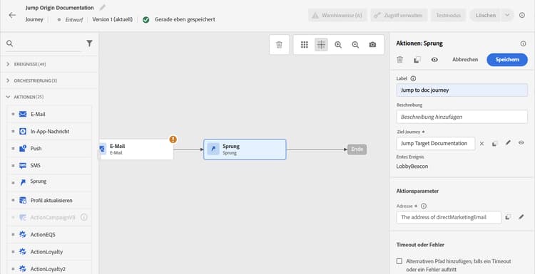 Konfiguration der Parameterzuordnung für Sprungaktivität mit Ausdruckseditor