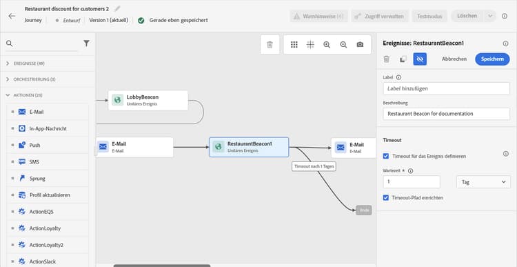 Konfiguration des Timeouts für Ereignisse mit Optionen für Timeout-Dauer und -Pfad